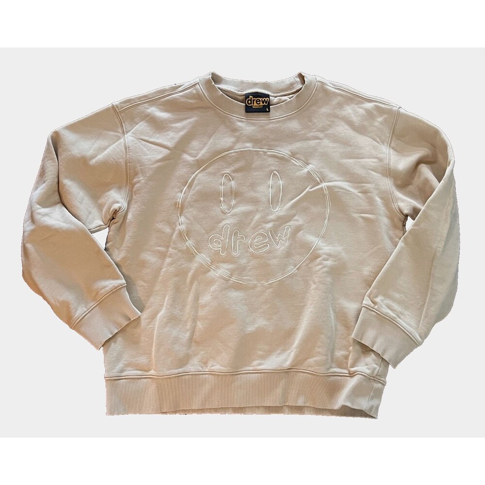 Drew House Adult L Beige Crewneck Sweatshirt Embroidered Mascot Justin Bieber